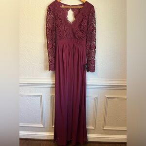 NEW Lulu’s Awaken My Love Burgundy Long Sleeve Lace Maxi Dress NWT size SMALL